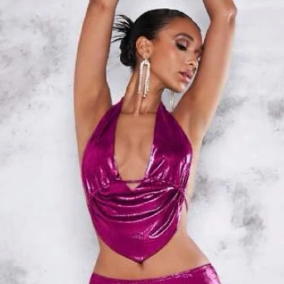 Magenta Metallic Halter Top NWT Size S - Picture 5 of 14